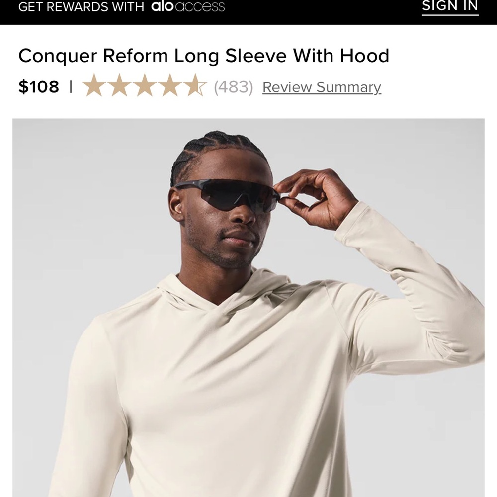 ALO Yoga Men's Off-White Hooded Long Sleeve